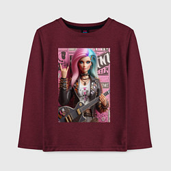 Лонгслив хлопковый детский Barbie - punk guitarist ai art, цвет: меланж-бордовый