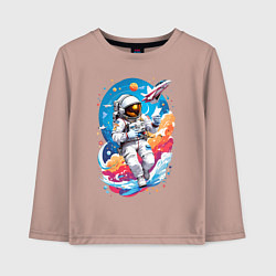 Лонгслив хлопковый детский Космонавт в небе, цвет: пыльно-розовый