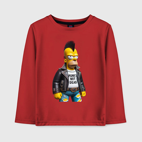 Детский лонгслив The harsh Homer Simpson - punks not dead / Красный – фото 1
