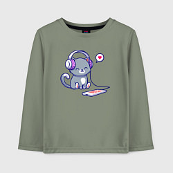 Лонгслив хлопковый детский Котёнок меломан, цвет: авокадо