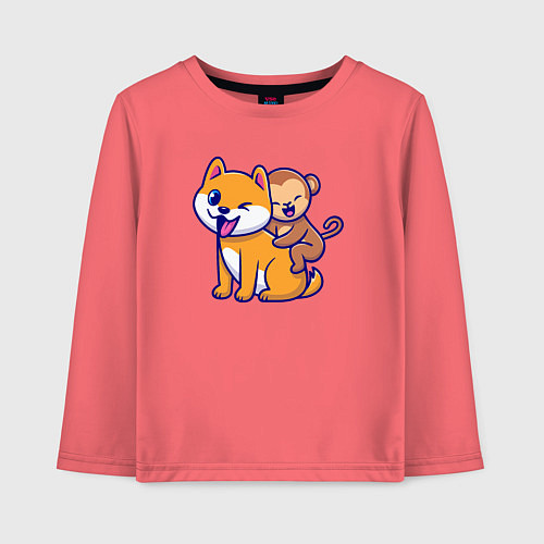 Детский лонгслив Собачка и обезьянка / Коралловый – фото 1