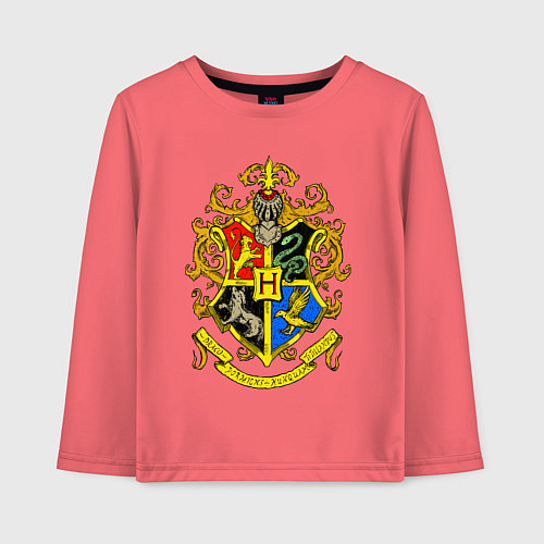 Детский лонгслив Хогвартс - герб / Коралловый – фото 1