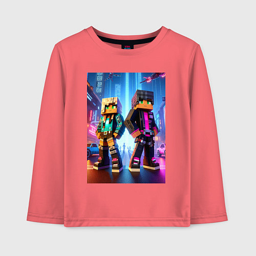Детский лонгслив Minecraft - characters neon glow / Коралловый – фото 1