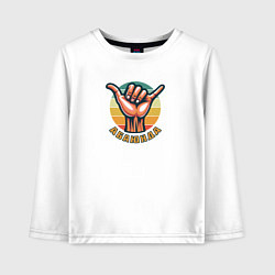 Лонгслив хлопковый детский Приветственный жест Шака или Джамбо абаюнда, цвет: белый