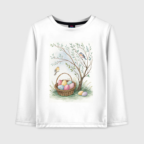 Детский лонгслив Пасхальная открытка, акварель / Белый – фото 1