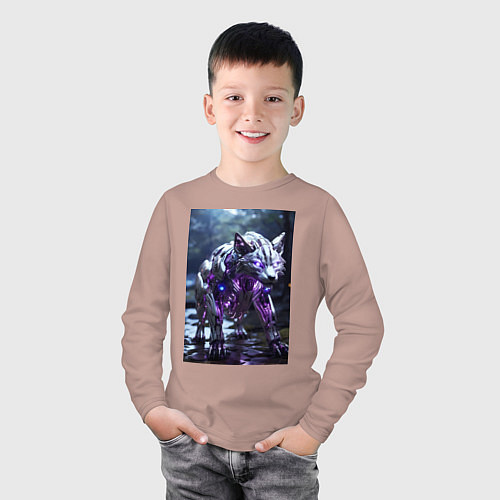 Детский лонгслив Киборг лиса с неоновой подсветкой / Пыльно-розовый – фото 3