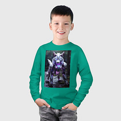 Лонгслив хлопковый детский Киборг лиса с неоновой подсветкой, цвет: зеленый — фото 2