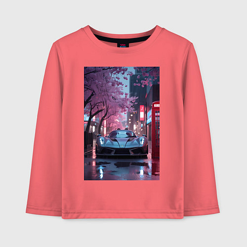 Детский лонгслив Суперкар и сакура / Коралловый – фото 1