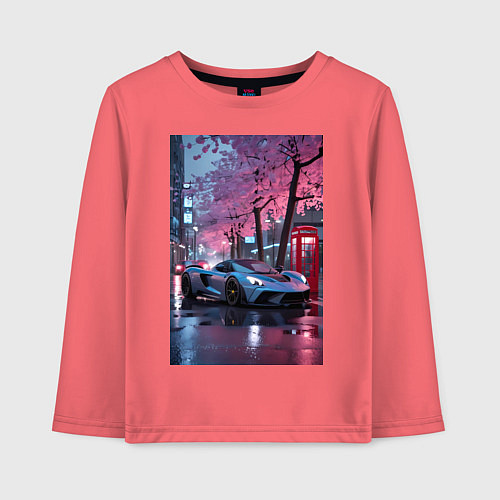 Детский лонгслив Суперкар и сакура / Коралловый – фото 1