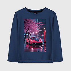 Лонгслив хлопковый детский Суперкар и сакура, цвет: тёмно-синий