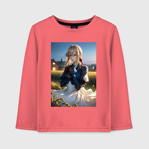 Детский лонгслив Вайолет Эвергарден на лугу / Коралловый – фото 1