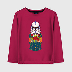 Лонгслив хлопковый детский Матрешка в шлеме штурмовика звездные войны, цвет: маджента