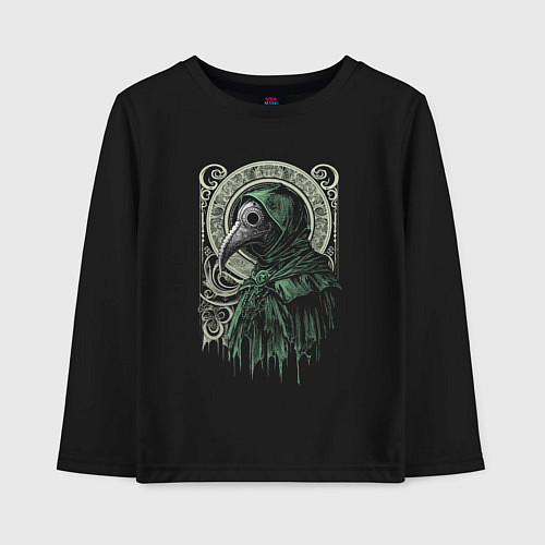 Детский лонгслив Чумной доктор в зелёном плаще / Черный – фото 1