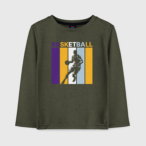 Детский лонгслив Play basketball / Меланж-хаки – фото 1