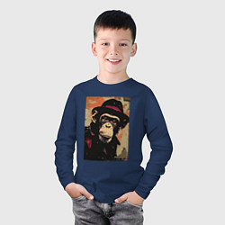 Лонгслив хлопковый детский Обезьянка детектив в шляпе, цвет: тёмно-синий — фото 2