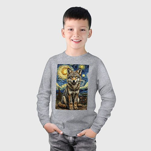 Детский лонгслив Волчонок Ван Гог / Меланж – фото 3