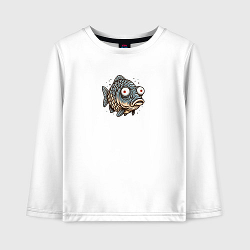 Детский лонгслив Забавная рыба с выпученными глазами / Белый – фото 1