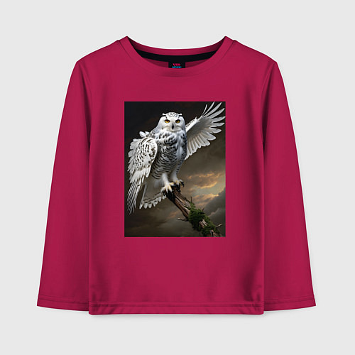 Детский лонгслив Белая сова на ветке / Маджента – фото 1