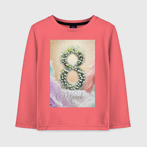 Детский лонгслив Ландыши на 8 марта / Коралловый – фото 1