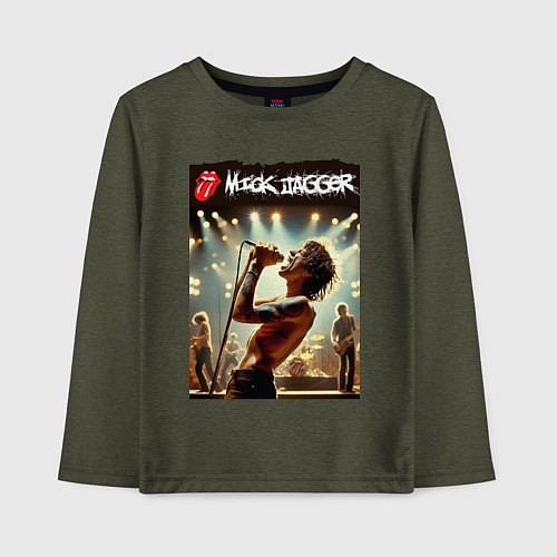 Детский лонгслив Мик Джагер - Роллинг Стоунз / Меланж-хаки – фото 1