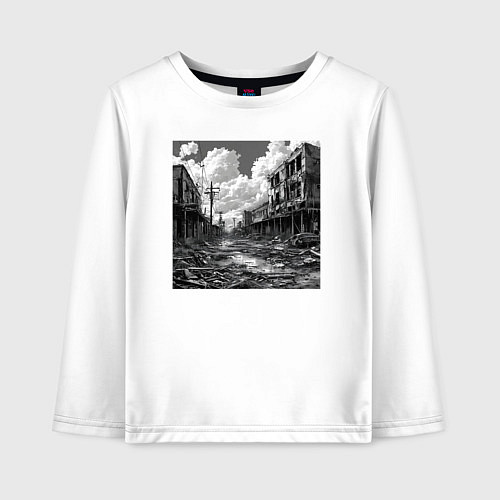 Детский лонгслив Разрушенный город / Белый – фото 1