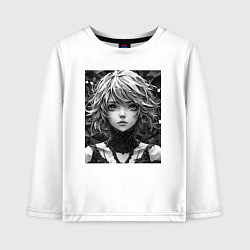 Лонгслив хлопковый детский Аниме портрет девушки в черно-белом цвете, цвет: белый