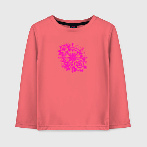 Детский лонгслив Штурвал в розах розового цвета / Коралловый – фото 1