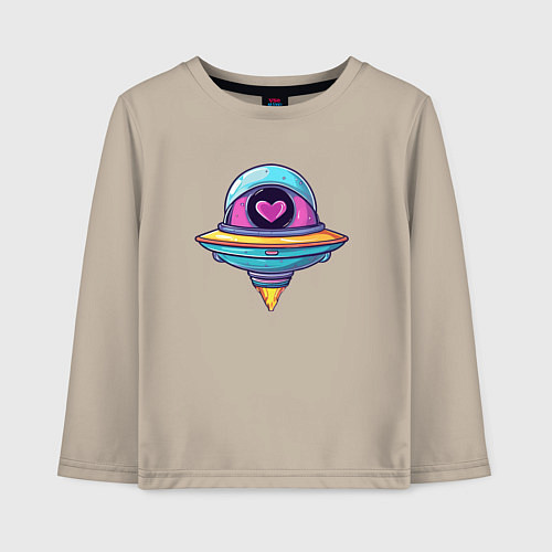 Детский лонгслив Инопланетная тарелка с сердечком / Миндальный – фото 1