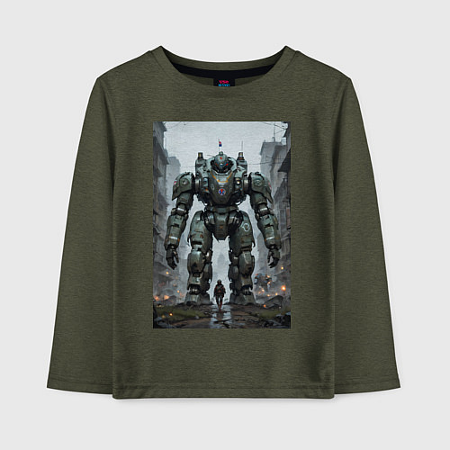 Детский лонгслив Конвой роботов в городе / Меланж-хаки – фото 1
