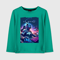 Лонгслив хлопковый детский Cyber panther is esports player - neon glow, цвет: зеленый