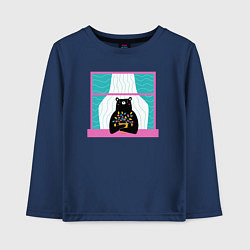 Лонгслив хлопковый детский Мишка в окошке, цвет: тёмно-синий