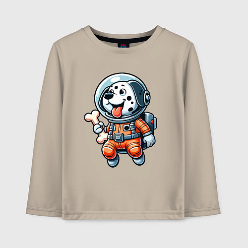 Детский лонгслив Dalmatian cosmonaut puppy with a bone / Миндальный – фото 1