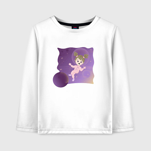 Детский лонгслив Девочка в космосе / Белый – фото 1