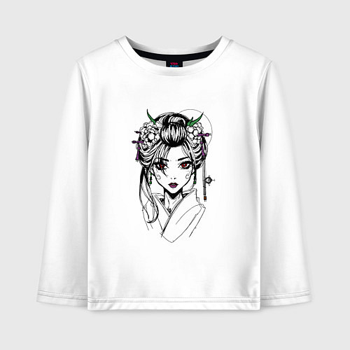 Детский лонгслив Японская девушка с красными глазами / Белый – фото 1