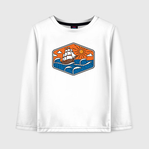 Детский лонгслив Кораблик в океане / Белый – фото 1