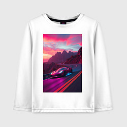 Лонгслив хлопковый детский Суперкар едет по серпантину, цвет: белый