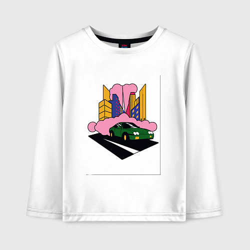 Детский лонгслив Автомобиль в комикс-городе / Белый – фото 1