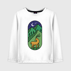 Лонгслив хлопковый детский Олень и горы, цвет: белый
