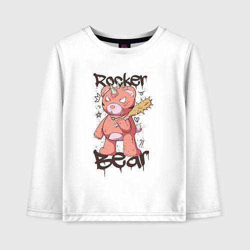 Детский лонгслив Медведь рокер / Белый – фото 1