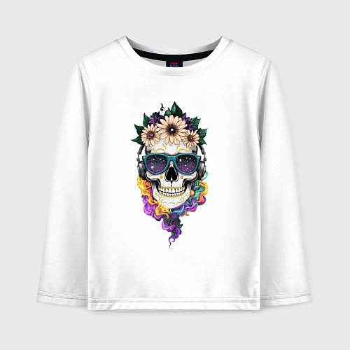 Детский лонгслив The skull in flowers / Белый – фото 1