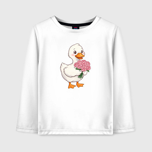 Детский лонгслив Милая уточка с букетом роз / Белый – фото 1