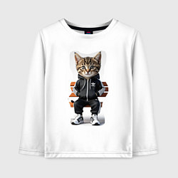 Лонгслив хлопковый детский Котенок гопник, цвет: белый
