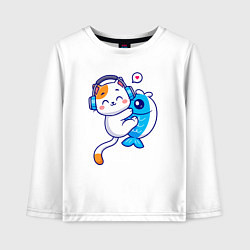 Детский лонгслив Котик и рыба