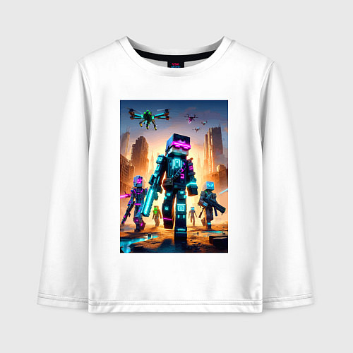 Детский лонгслив Minecraft - cyberpunk ai art fantasy / Белый – фото 1