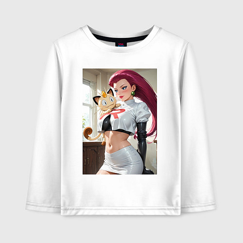 Детский лонгслив Джесси и Мяут - команда Р: Покемоны / Белый – фото 1