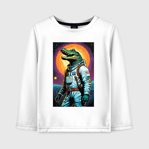 Детский лонгслив Крокодил бравый космонавт - нейроарт / Белый – фото 1