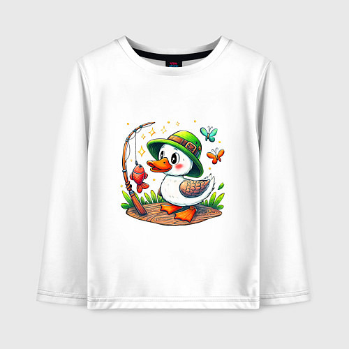 Детский лонгслив Утка рыбак / Белый – фото 1