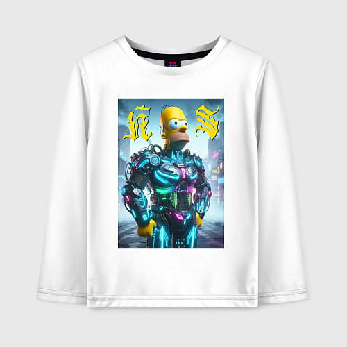 Детский лонгслив Homer Simpson - neon glow ai art / Белый – фото 1