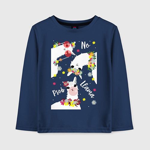Детский лонгслив Семья три ламы с цветами / Тёмно-синий – фото 1