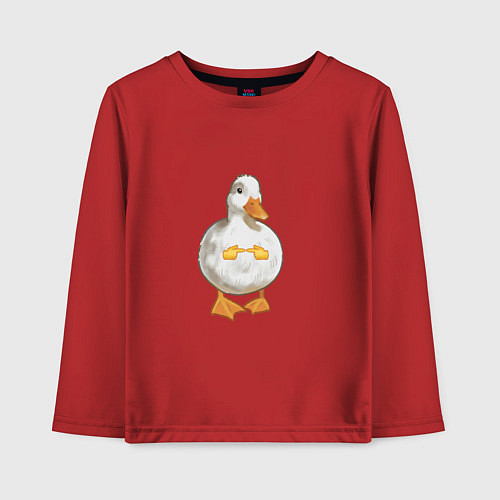 Детский лонгслив Милая смущенная уточка гусь мем / Красный – фото 1